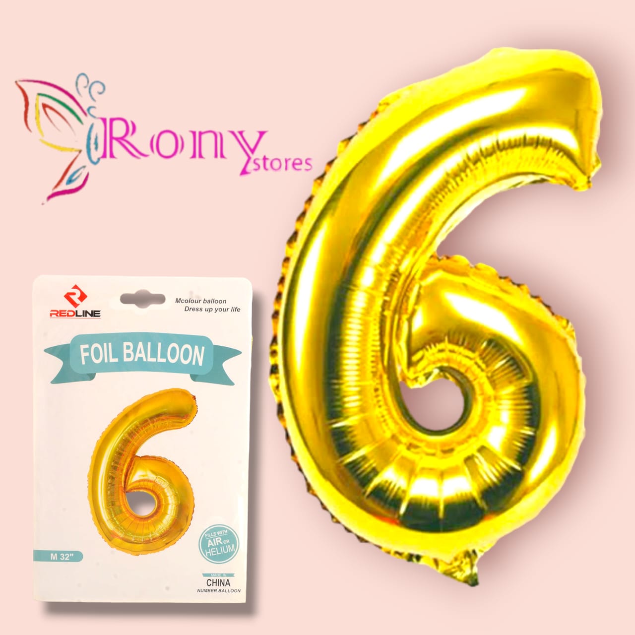 6 رقم 6 دهبي هيليوم مقاس 32 - الصورة 1